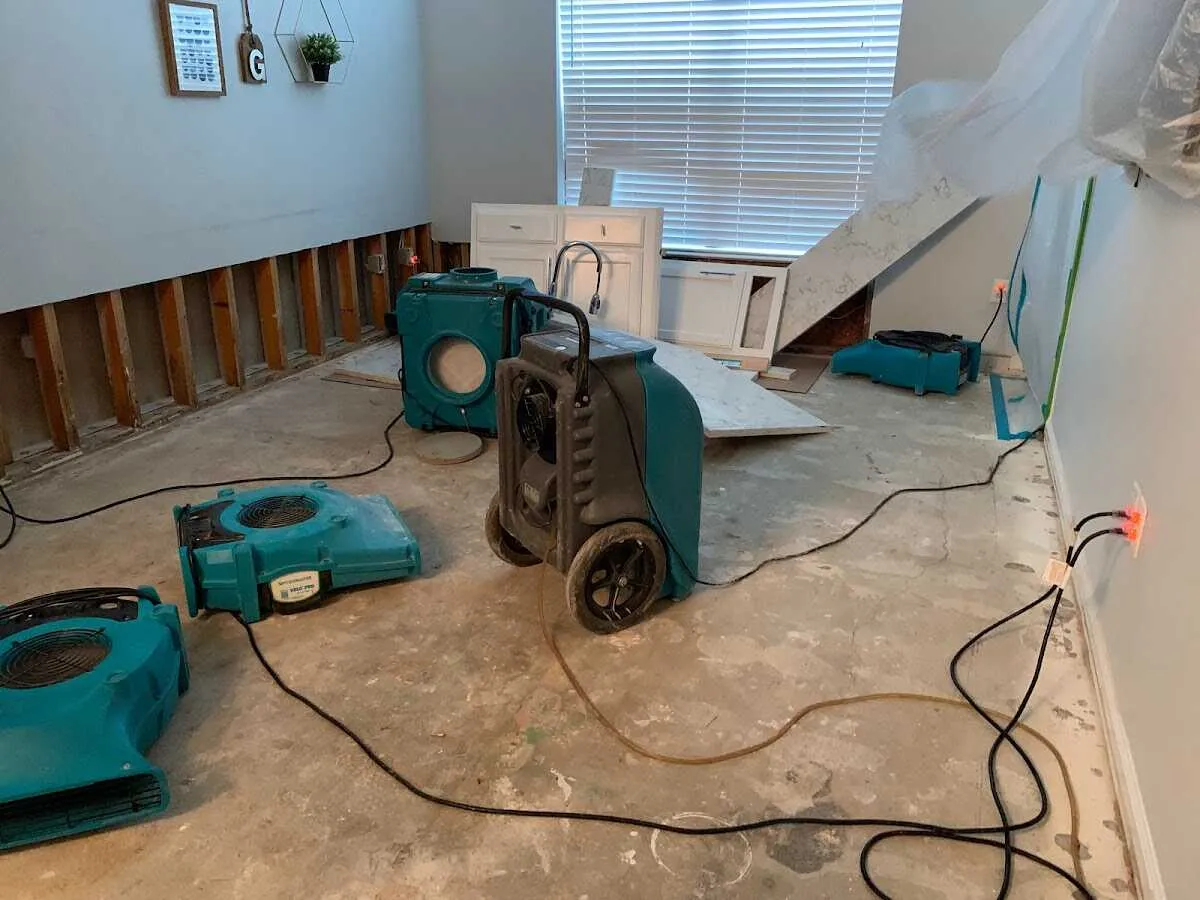 Dehumidifier in flood-cut room for Water Extraction & Removal in Sanger